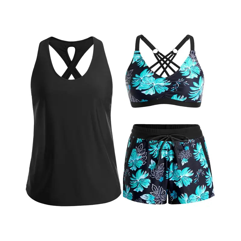 ARABELLA | SPORTY THREE-PIECE TANKINI SET WITH POCKETS