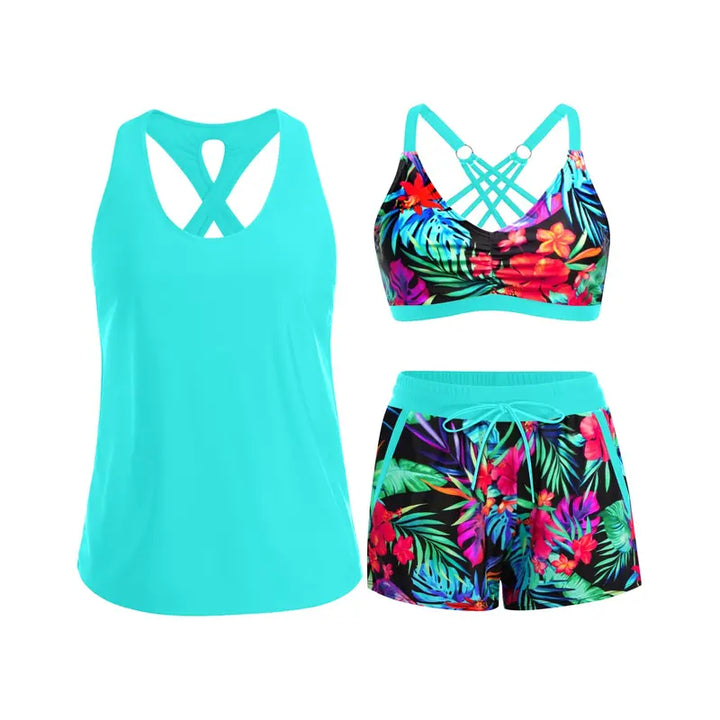 ARABELLA | SPORTY THREE-PIECE TANKINI SET WITH POCKETS
