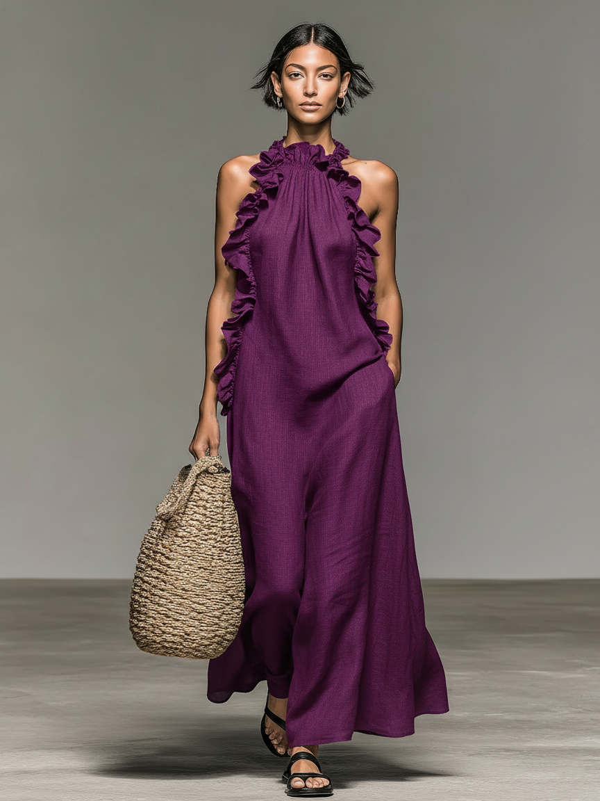 Esméa™ | Ruffle-Trim Linen-Blend Jumpsuit
