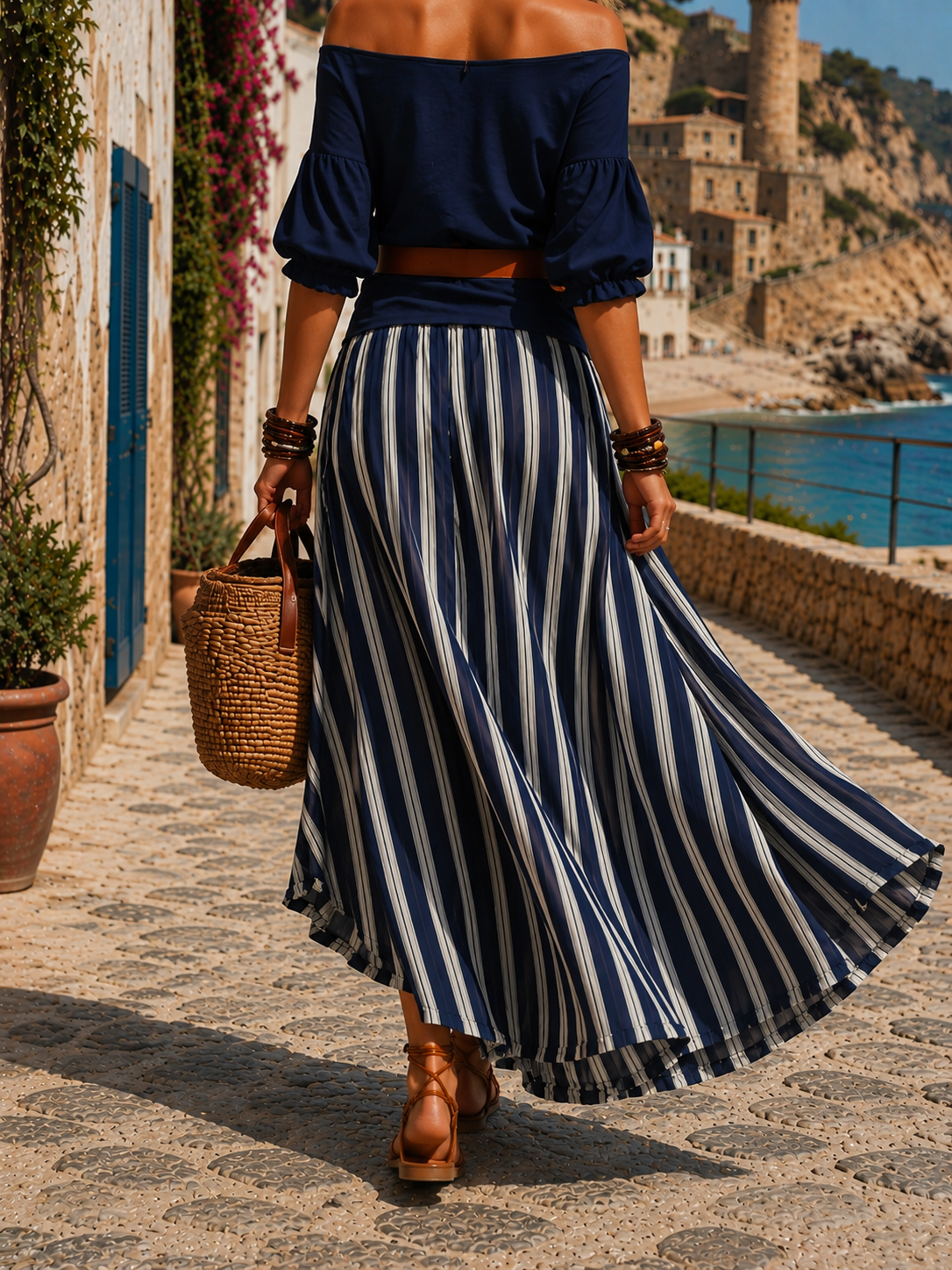 Zoe | Off-Shoulder Striped Skirt Set