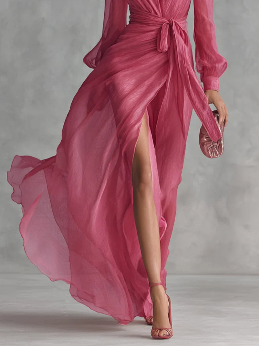 Mercedes | V-Neck Chiffon Maxi Dress