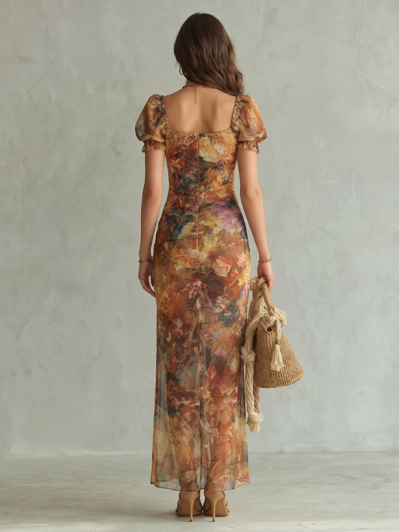 Virelle™ | Watercolour Floral Ruched Midi Dress