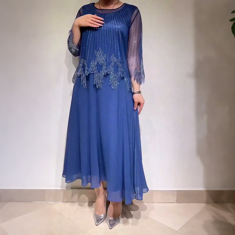 Clarimond™ | Embellished Sheer-Sleeve Occasion Dress