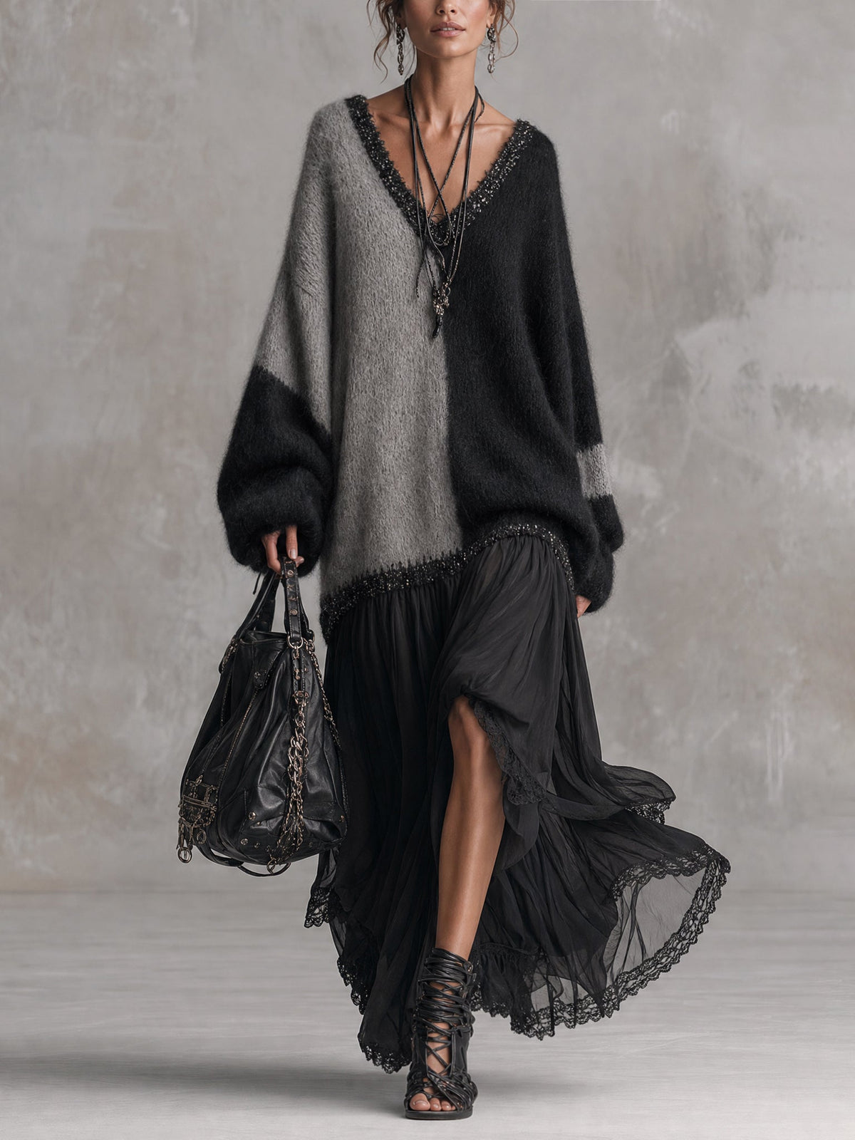 Rosaura | Color-Block Knit Top Maxi Dress