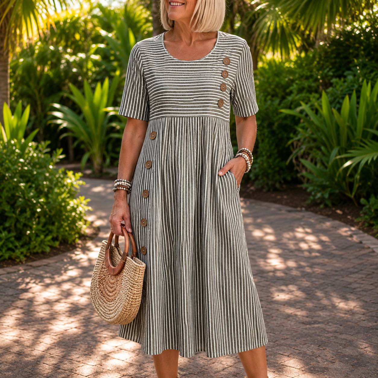 Julia™ | Classic Striped Midi Dress