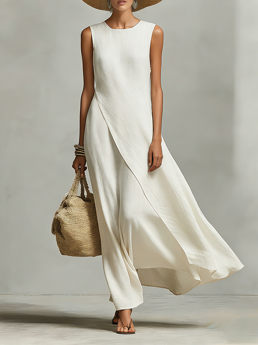 Nadia | Ivory Draped Asymmetric Maxi Dress