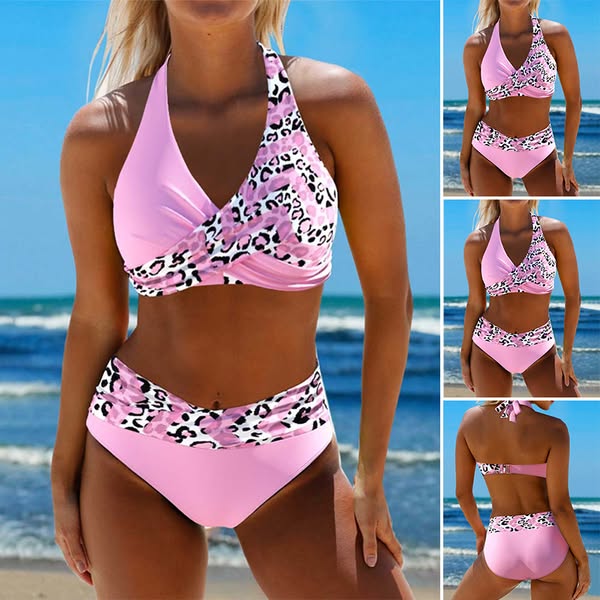 TREASA | CROSS-FRONT HIGH-WAIST BIKINI SET