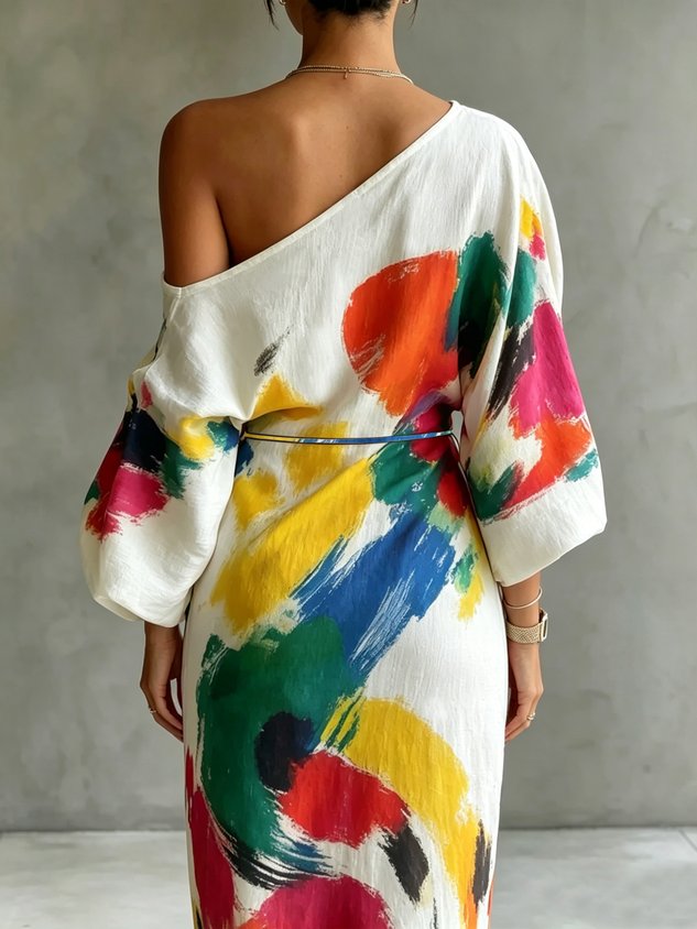 Solène™ | Abstract One-Shoulder Maxi Dress