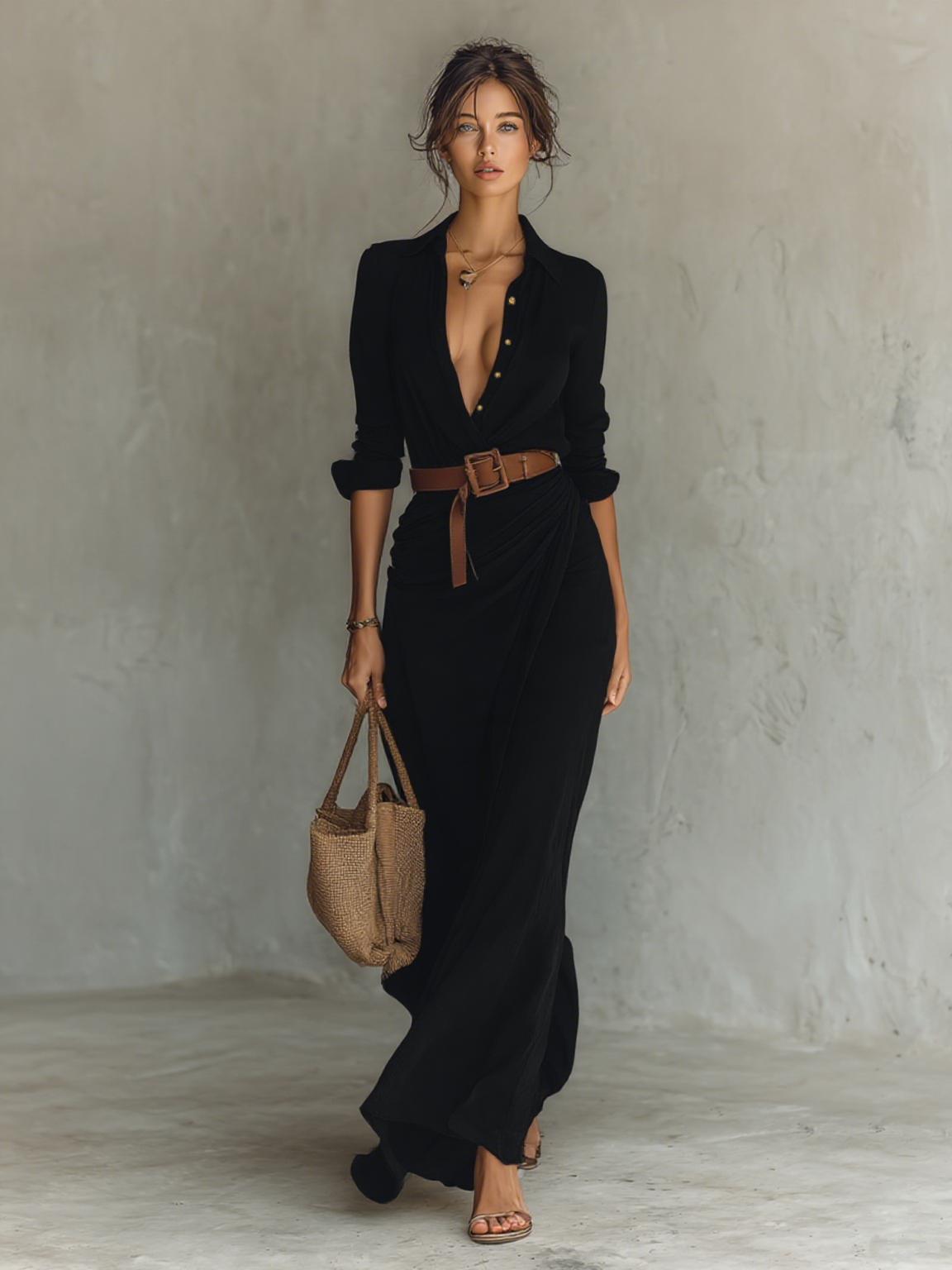 Costanza | Lapel Collar Maxi Dress