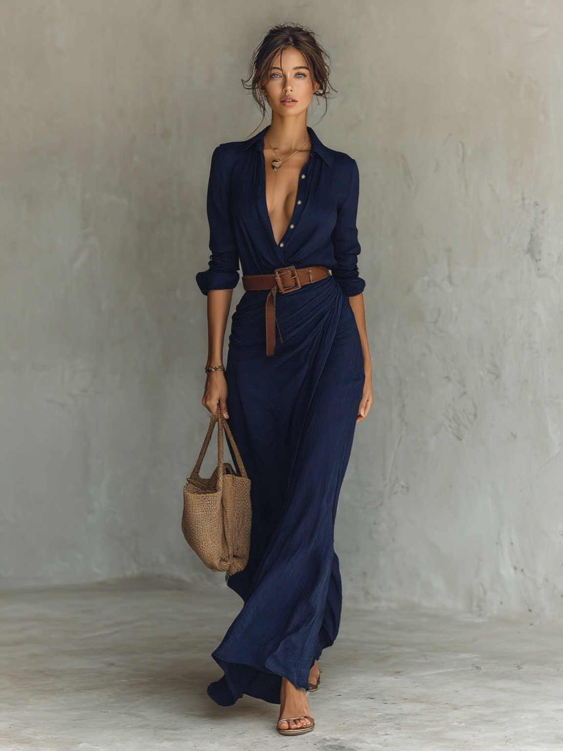 Costanza | Lapel Collar Maxi Dress