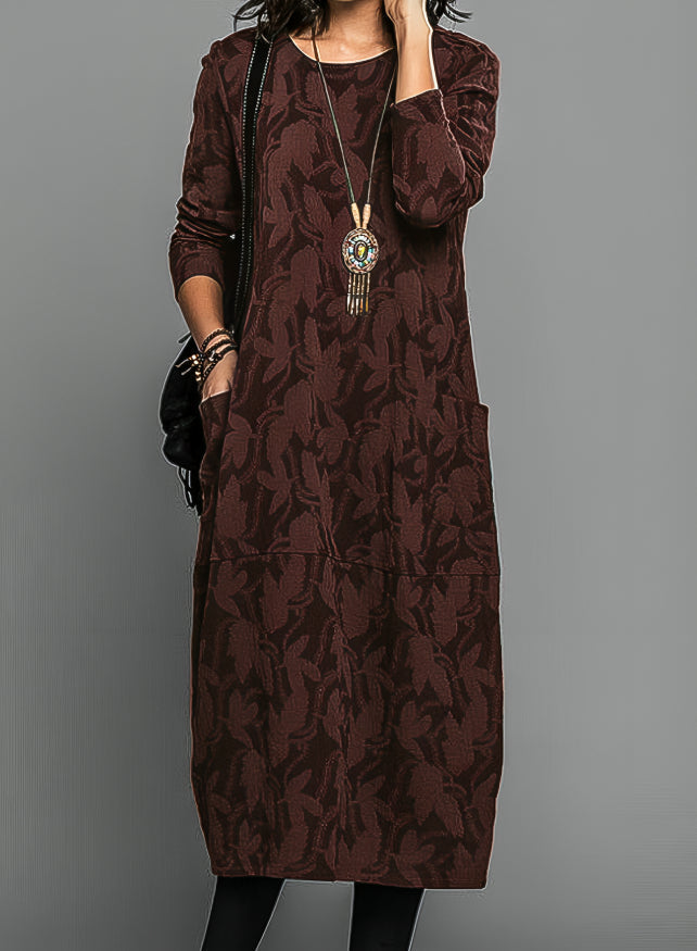 Erminia | Leaf Print Long Sleeve Midi Dress