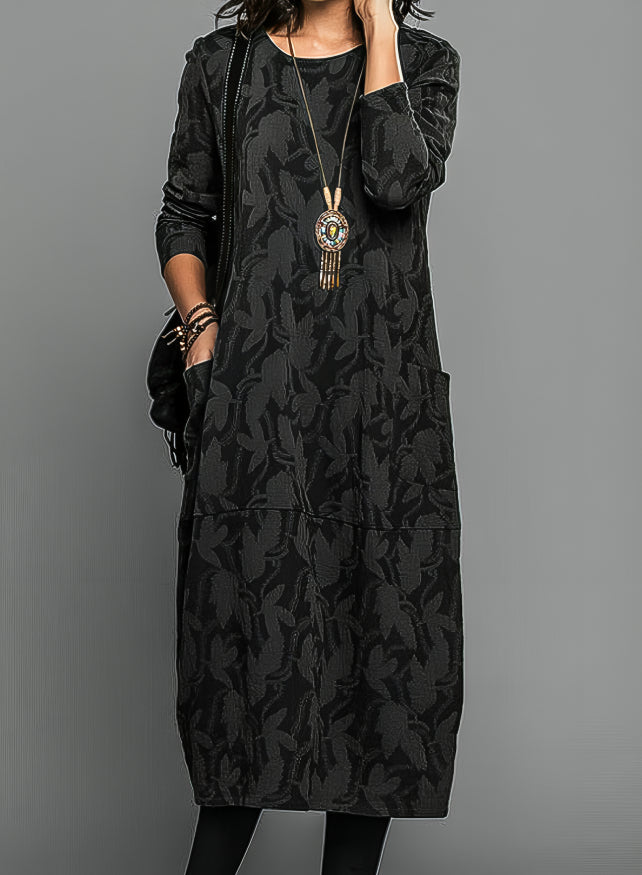 Erminia | Leaf Print Long Sleeve Midi Dress