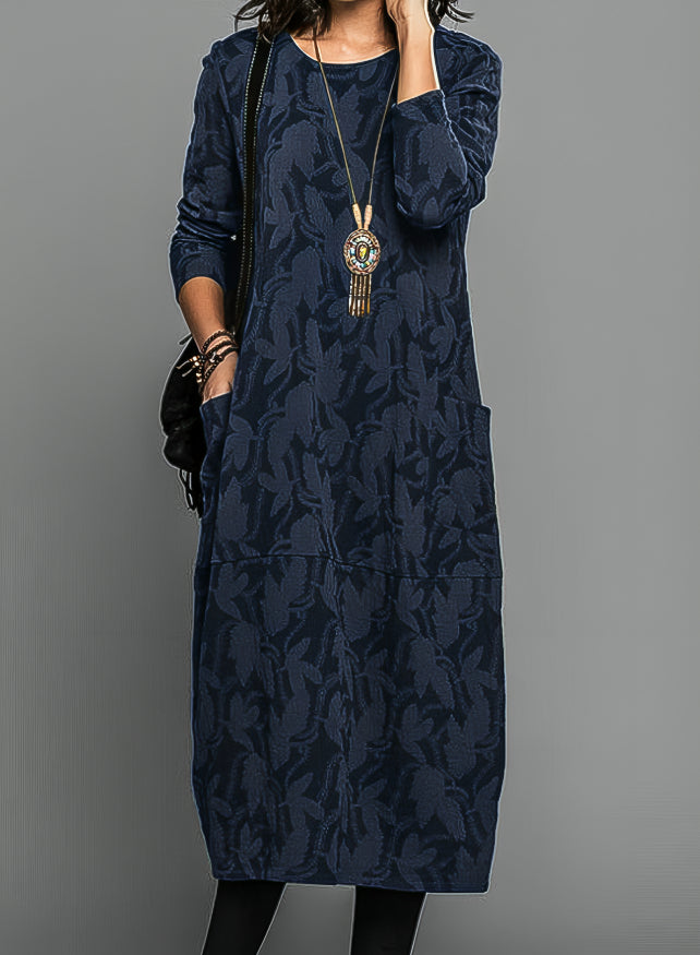 Erminia | Leaf Print Long Sleeve Midi Dress