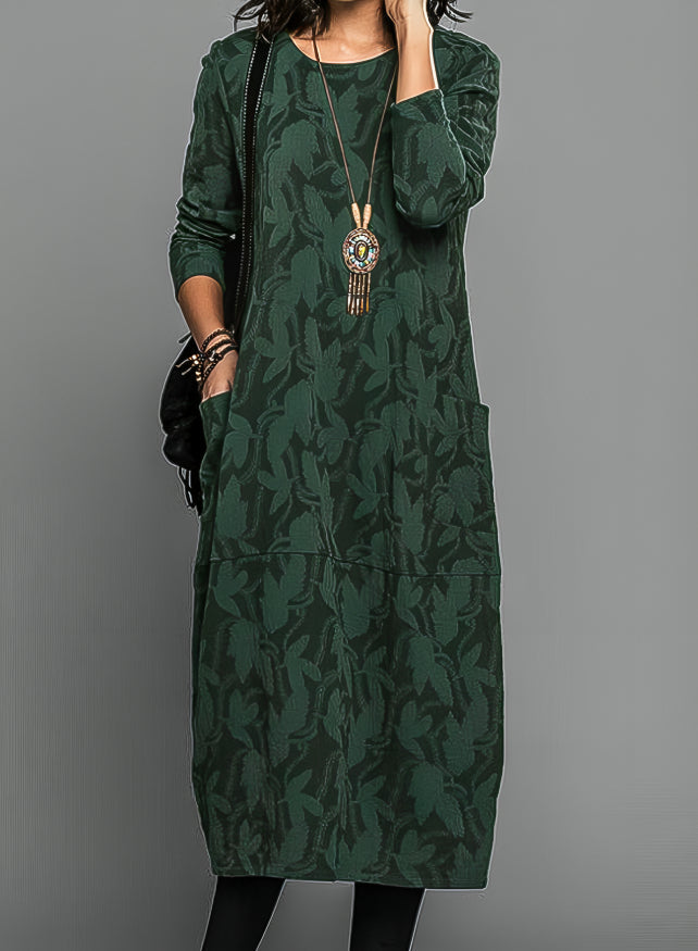 Erminia | Leaf Print Long Sleeve Midi Dress