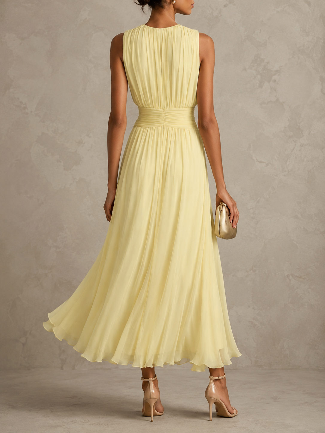 Iselle | Ruched Waist Sleeveless Maxi Dress