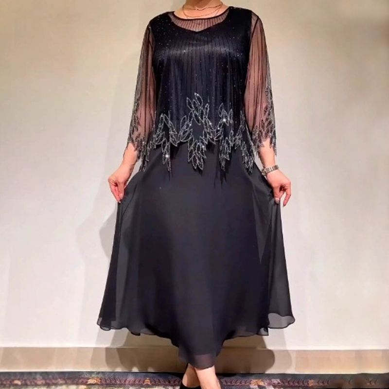 Clarimond™ | Embellished Sheer-Sleeve Occasion Dress