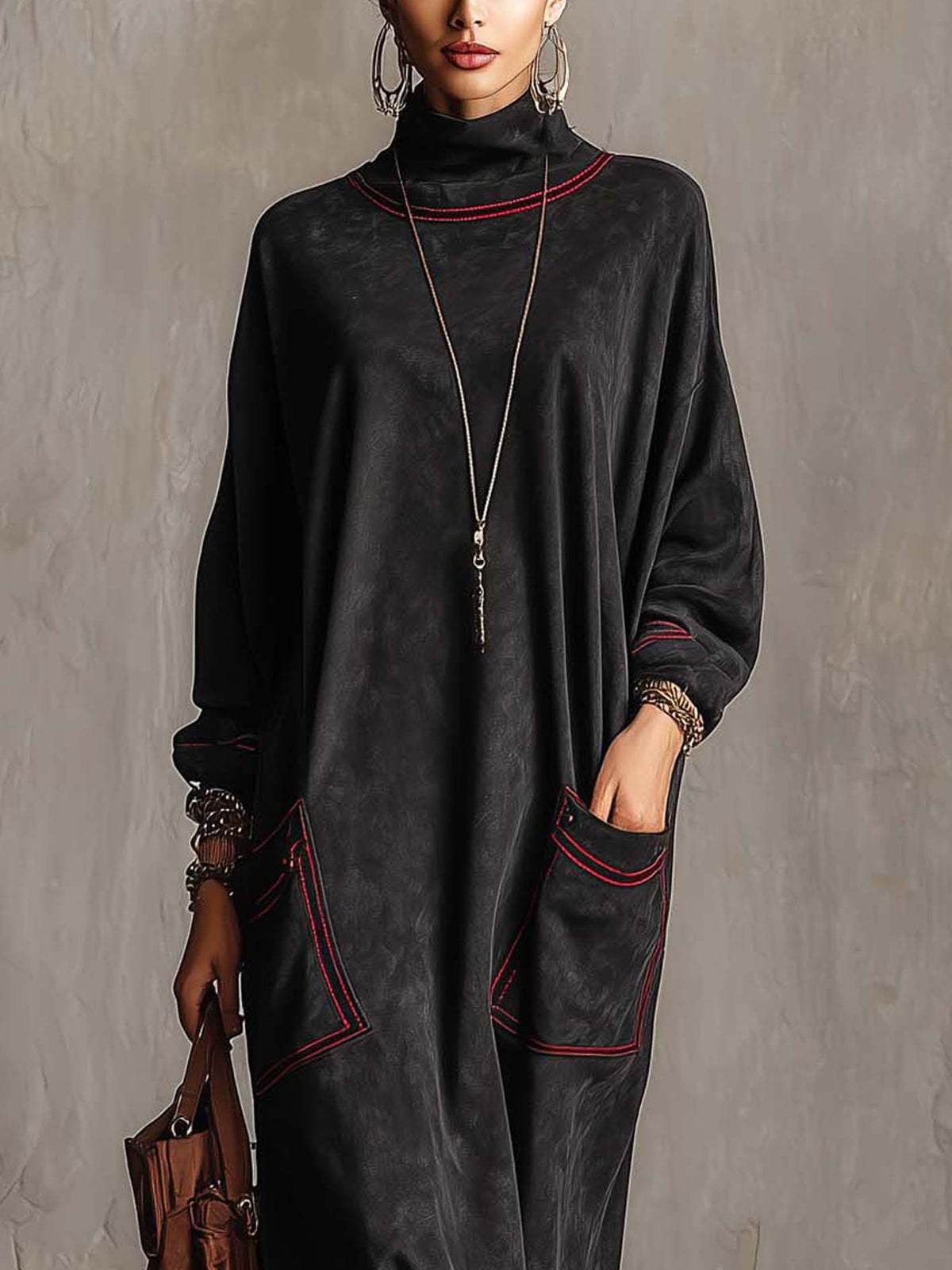 Rossana | Contrast Stitch Maxi Dress with Pockets