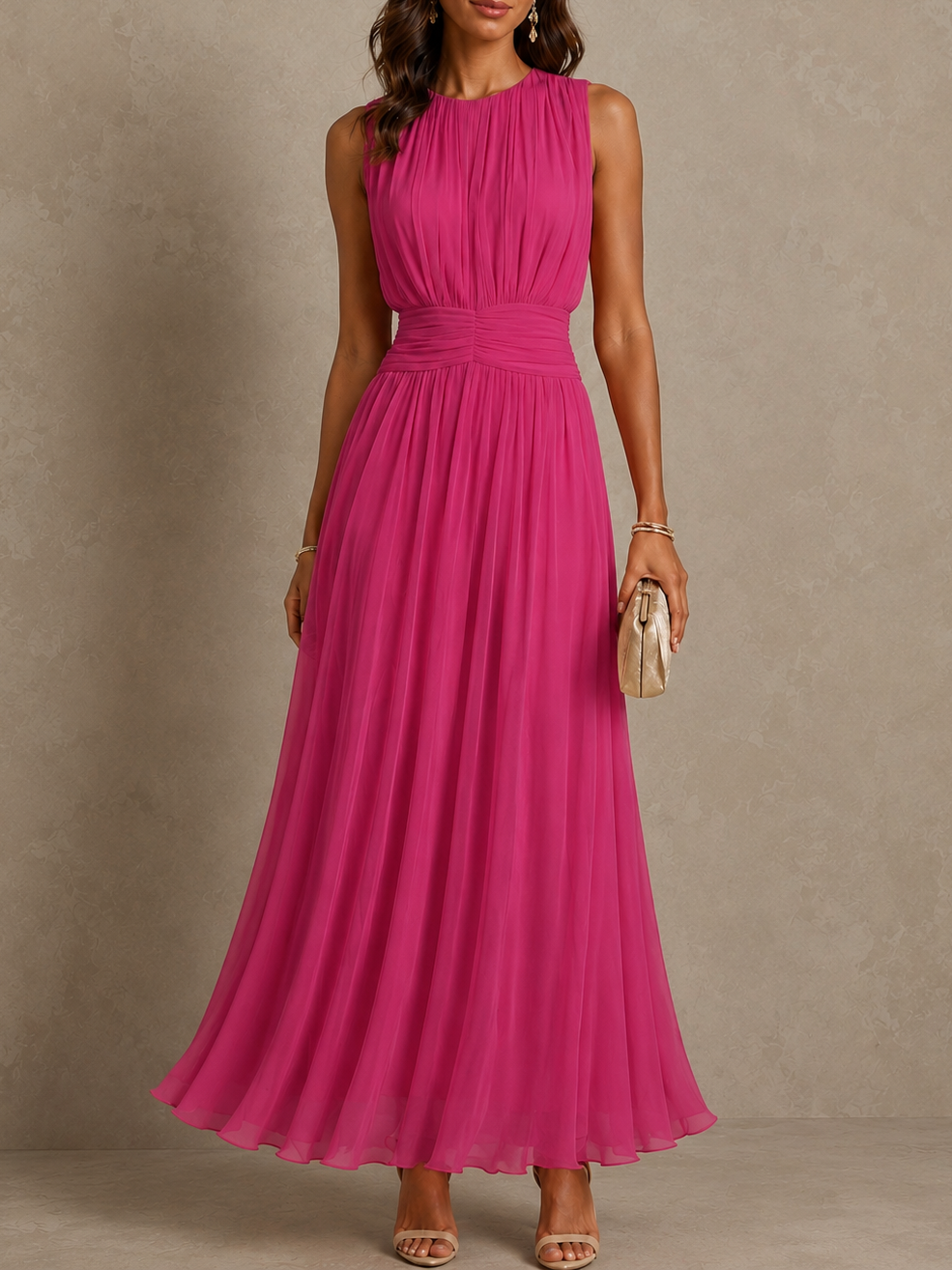 Iselle | Ruched Waist Sleeveless Maxi Dress