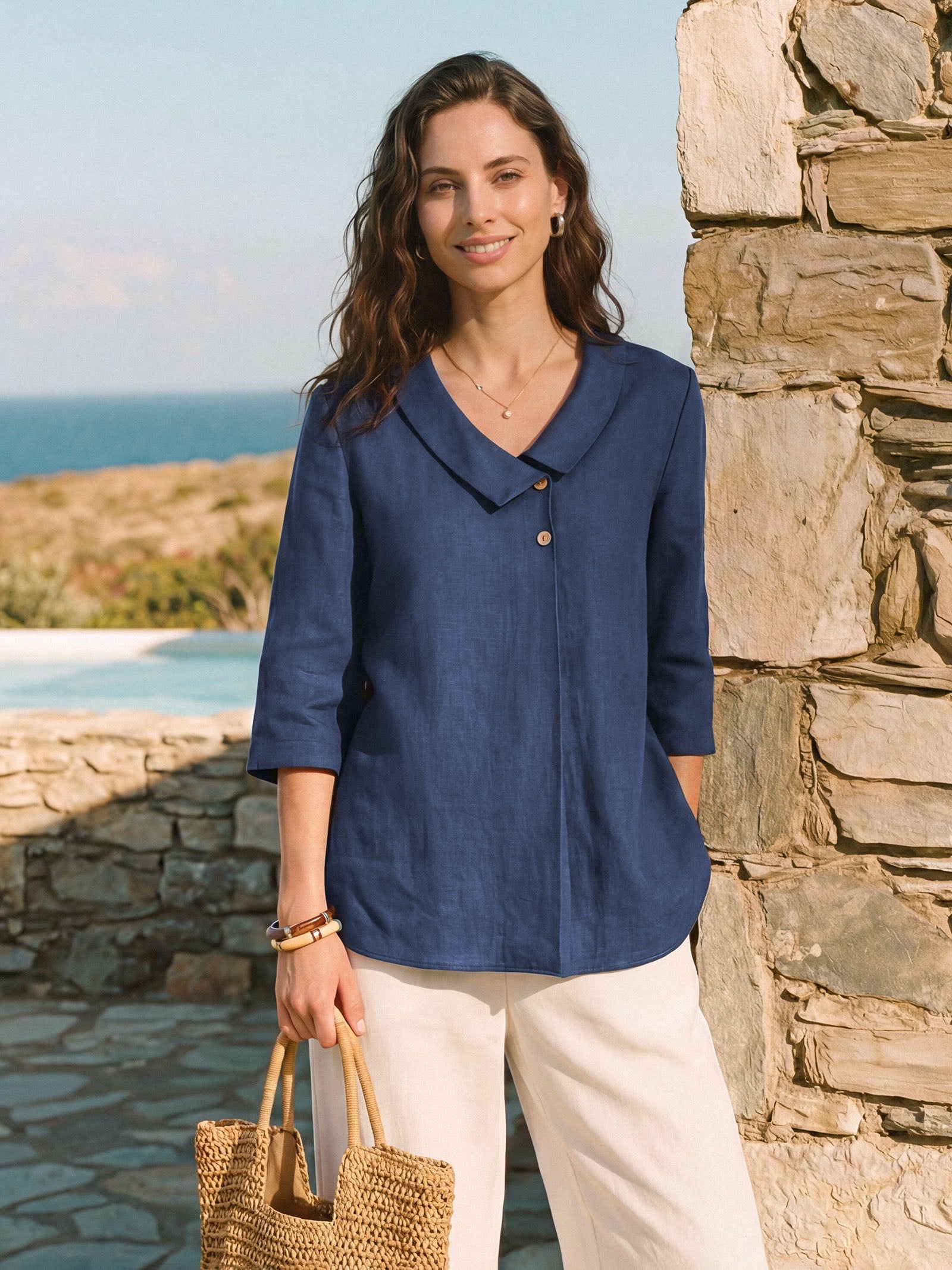 Ottilie | Linen Asymmetric Collar Top