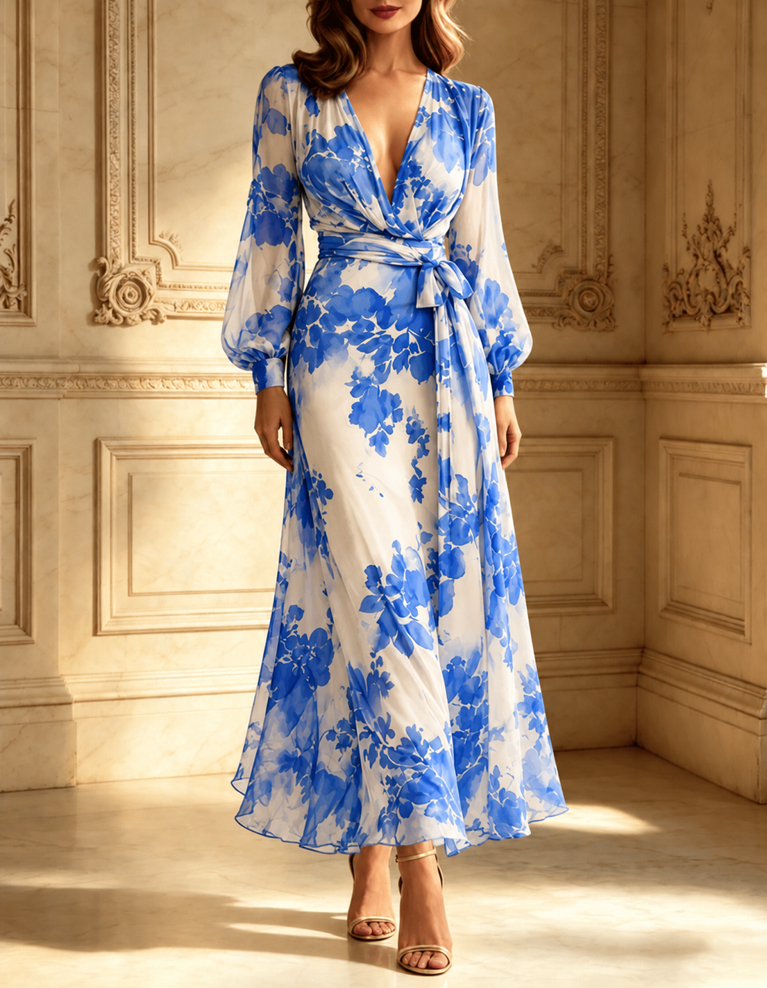 Fiorella | Floral Wrap V-Neck Maxi Dress
