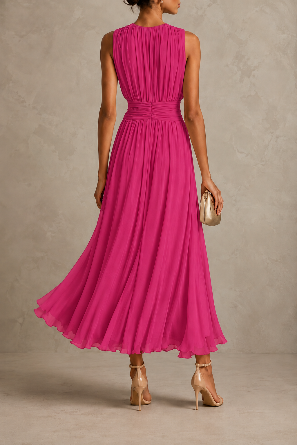 Iselle | Ruched Waist Sleeveless Maxi Dress