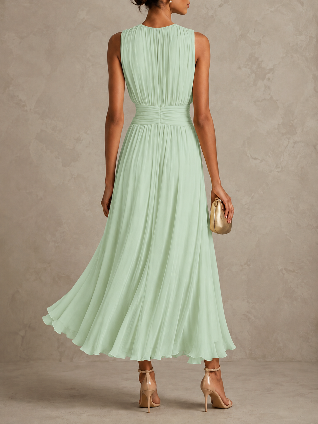 Iselle | Ruched Waist Sleeveless Maxi Dress