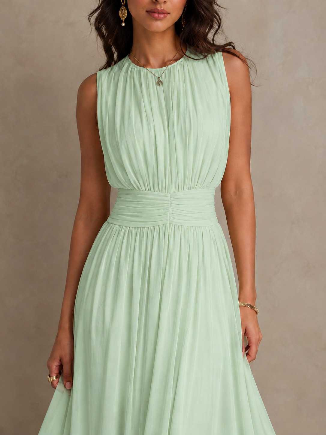 Iselle | Ruched Waist Sleeveless Maxi Dress