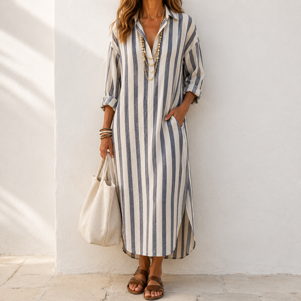 Naomi™ | Effortless Striped Midi Dress