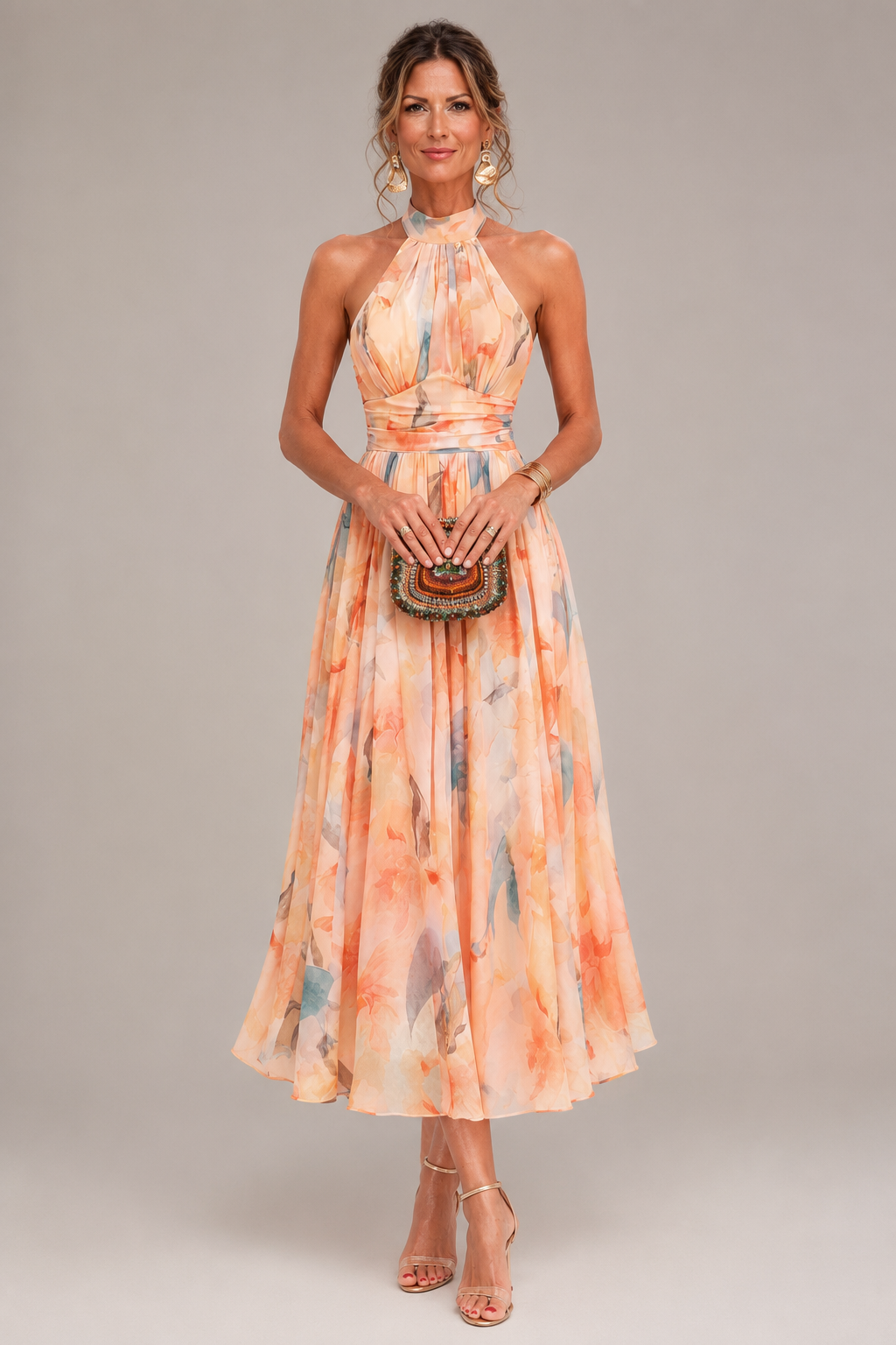 Aurora™ | Watercolour Halter Maxi Dress