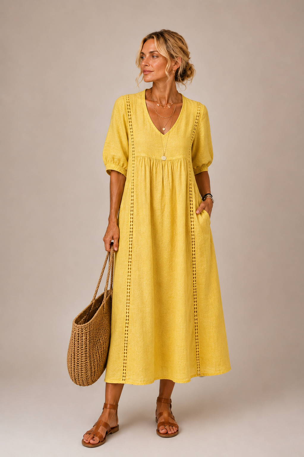 Sefi™ | Premium Linen Blend Midi Dress