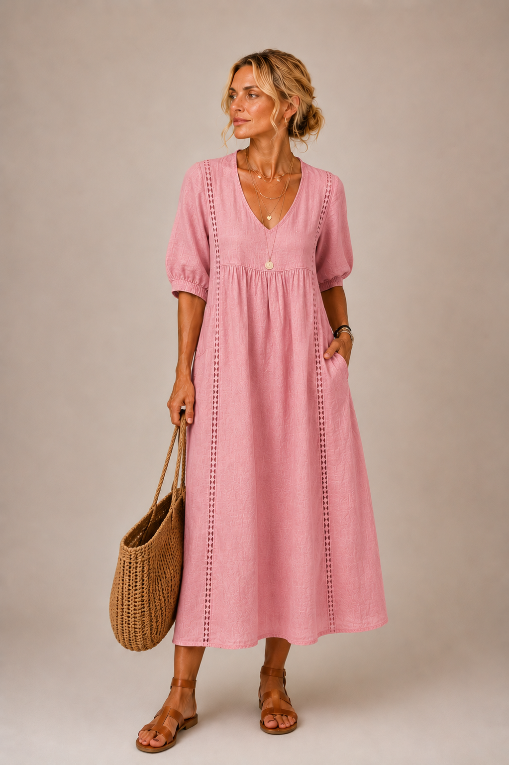 Sefi™ | Premium Linen Blend Midi Dress