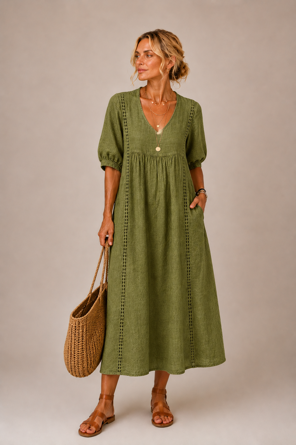 Sefi™ | Premium Linen Blend Midi Dress