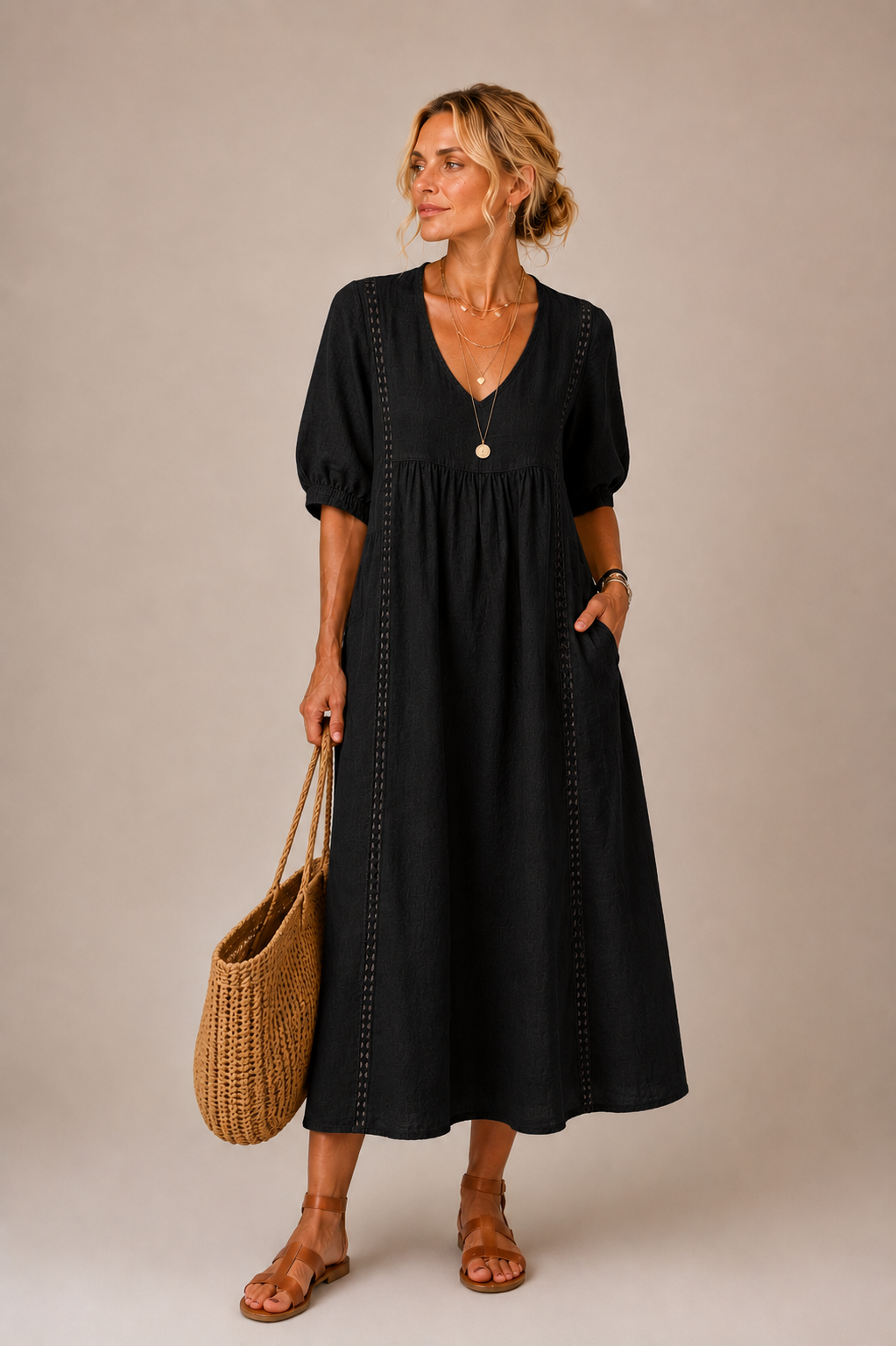 Sefi™ | Premium Linen Blend Midi Dress