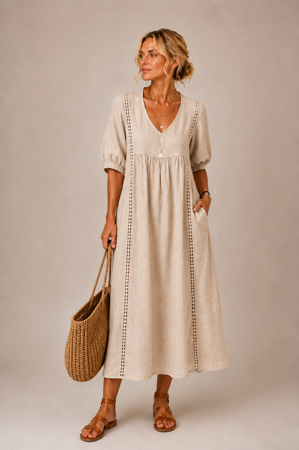Sefi™ | Premium Linen Blend Midi Dress