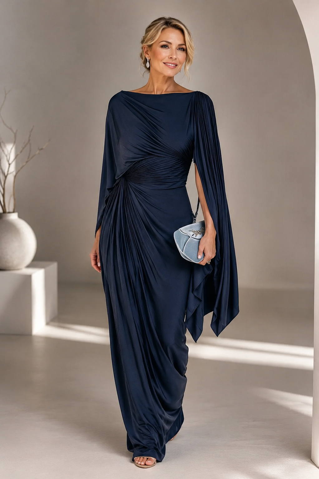 Selene™ | Elegant Draped Cape Maxi Dress