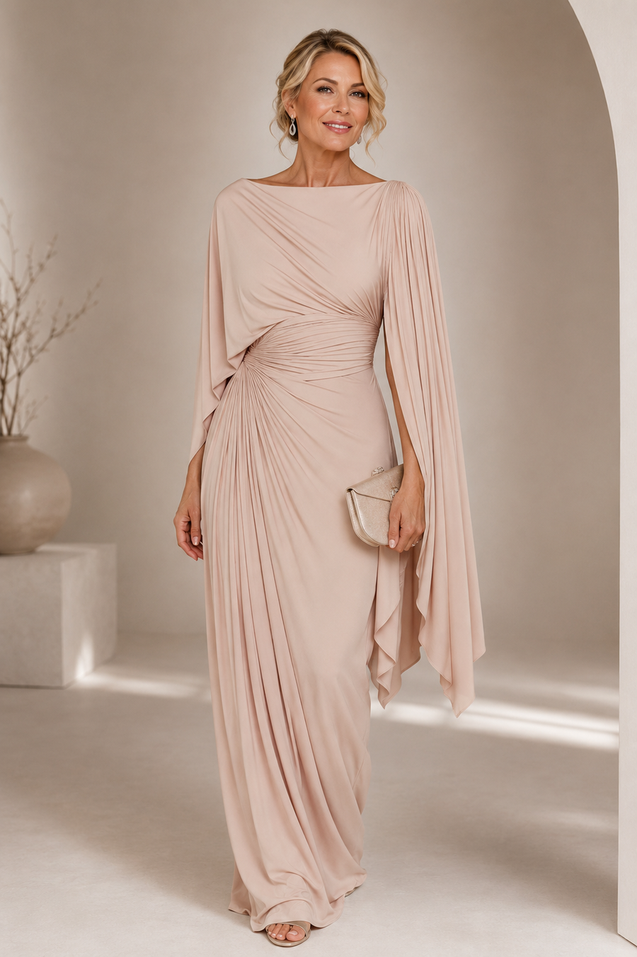 Selene™ | Elegant Draped Cape Maxi Dress
