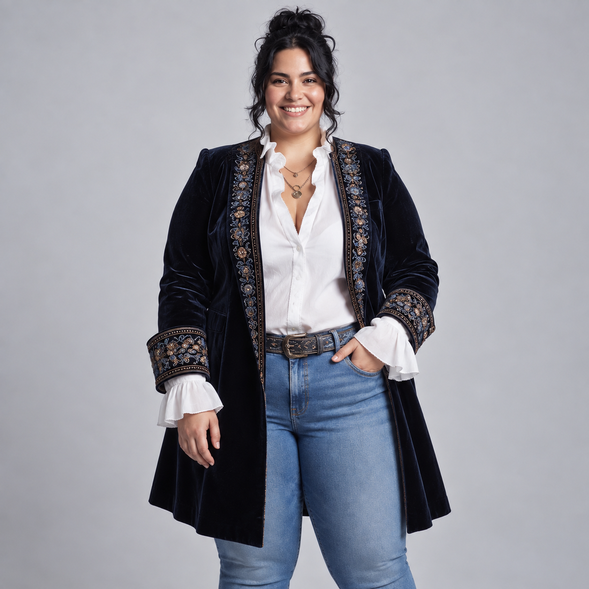 Octavia | Embroidered Longline Jacket