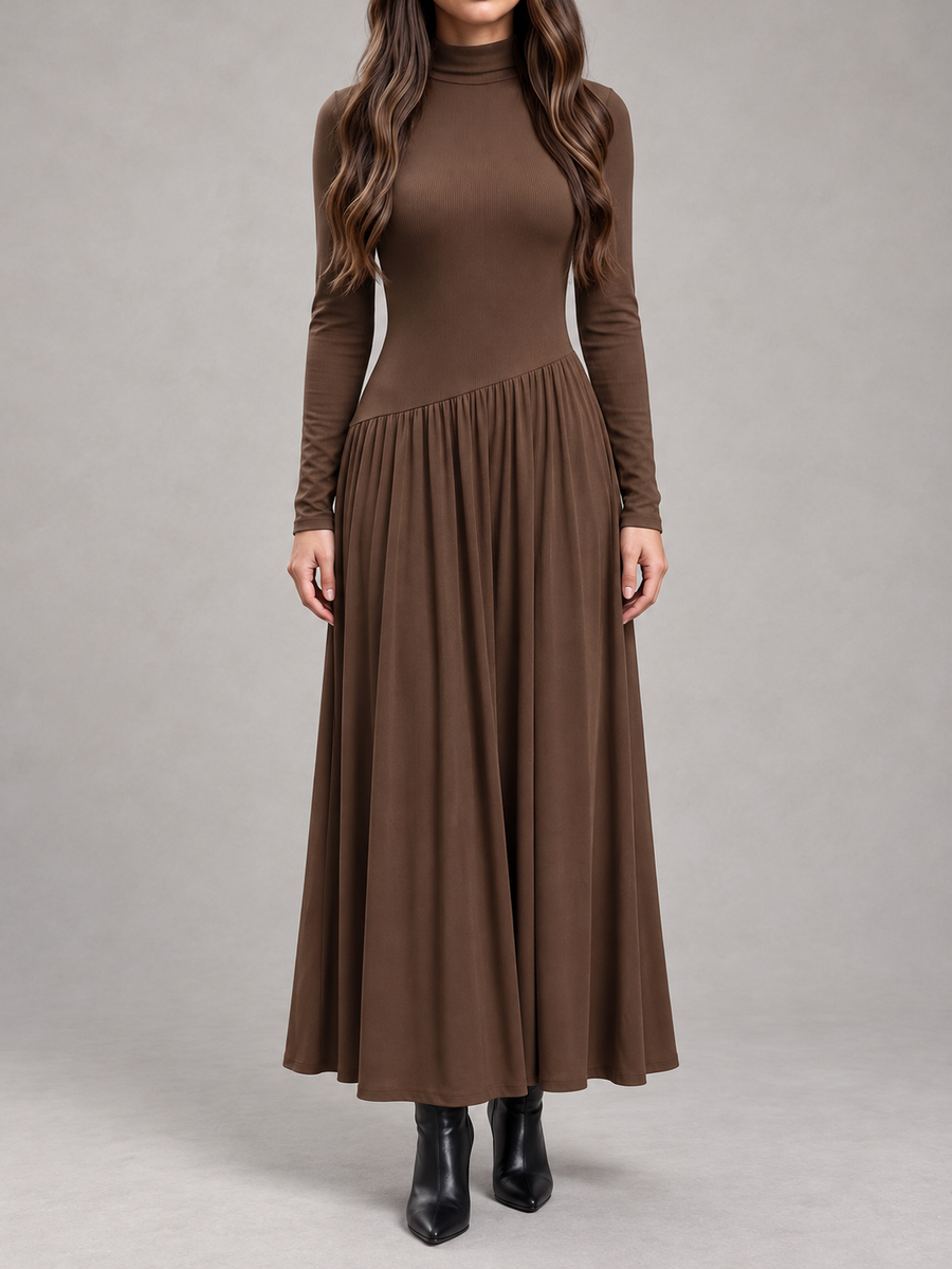 Cordelia | Ruched Mock Neck Midi Dress
