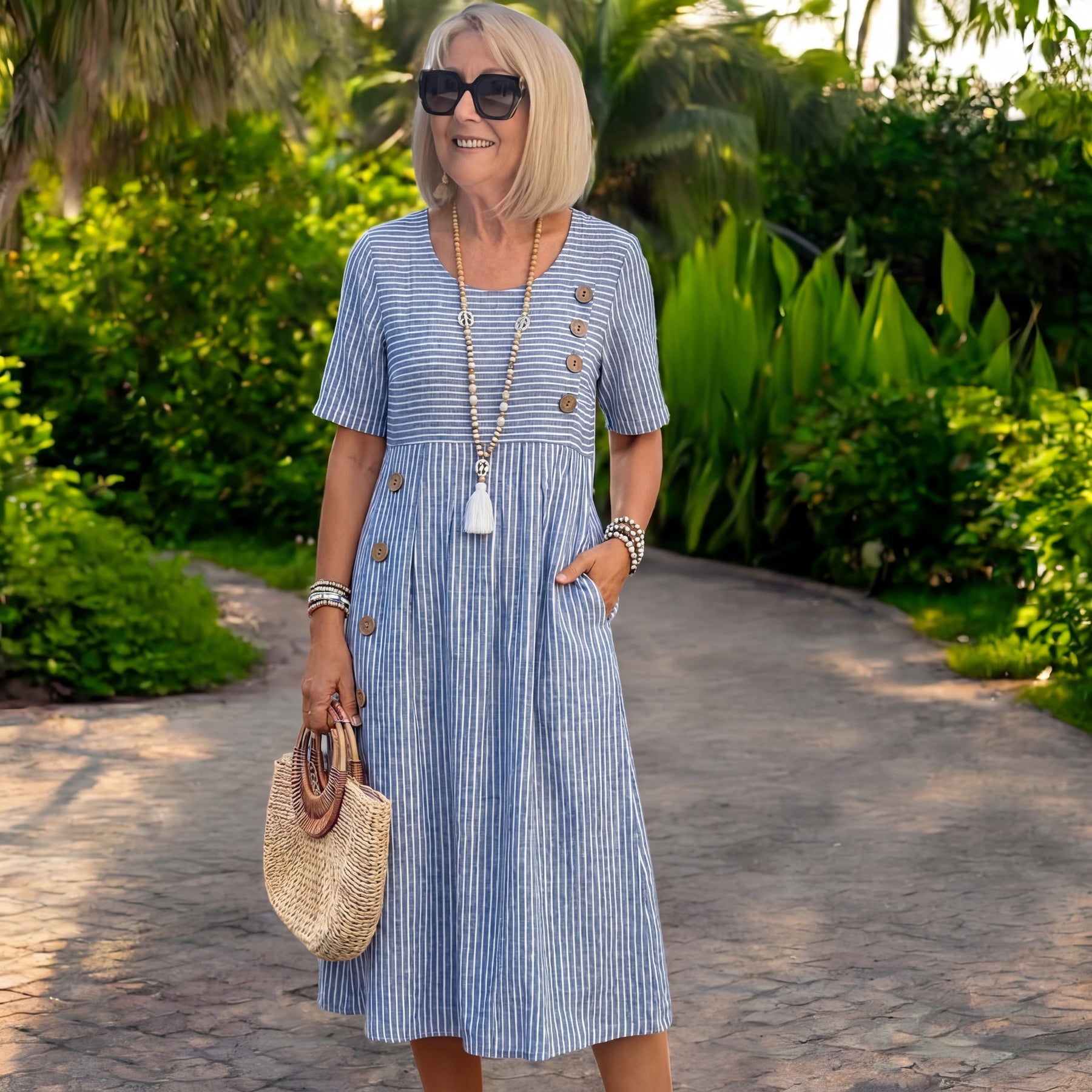 Julia™ | Classic Striped Midi Dress
