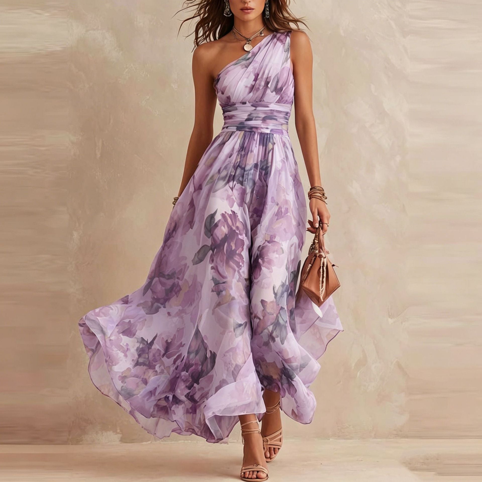Elwira | One-Shoulder Floral Dress
