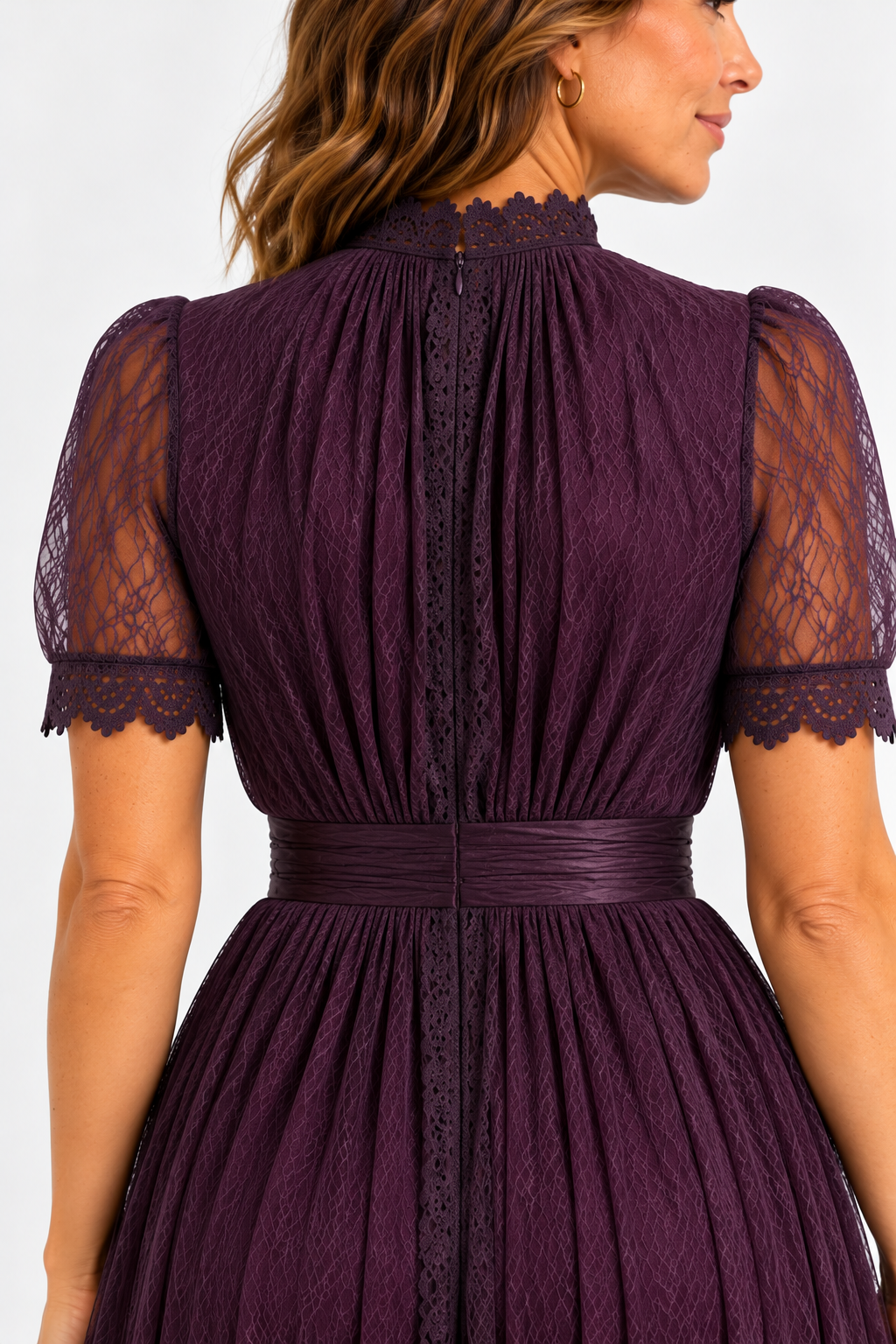 Flavia | Keyhole Neck Lace Trim Maxi Dress