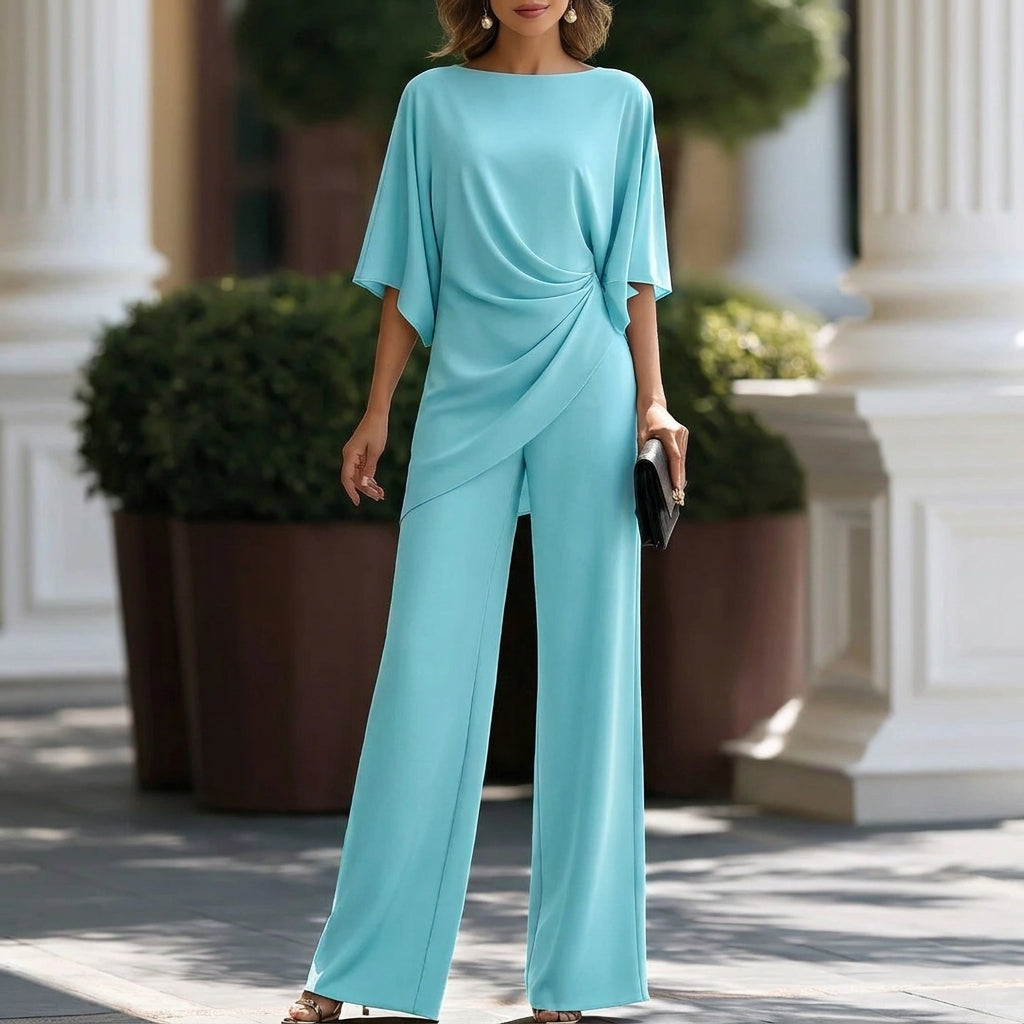 Gabriela | Draped Blouse & Wide-Leg Trouser Set