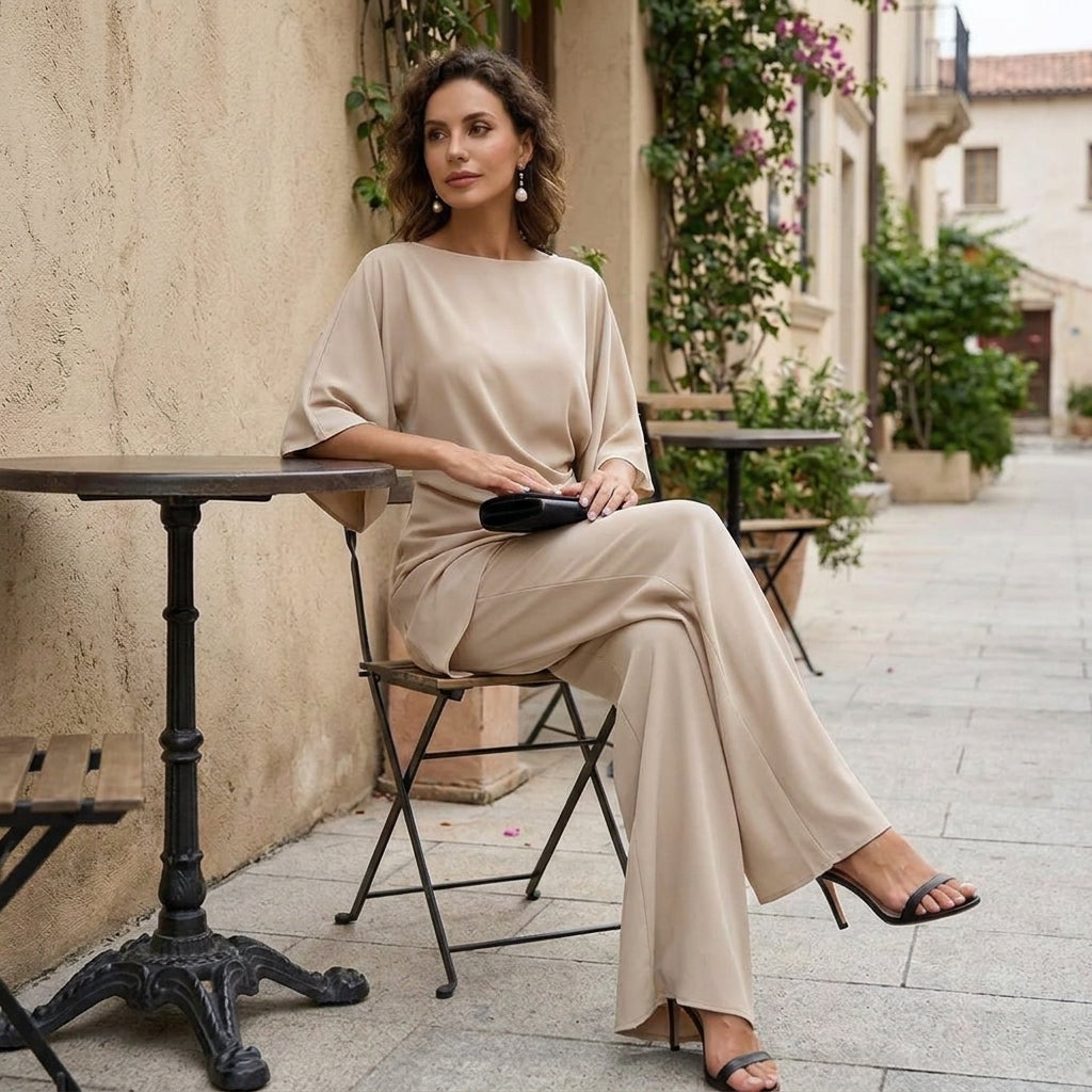 Gabriela | Draped Blouse & Wide-Leg Trouser Set