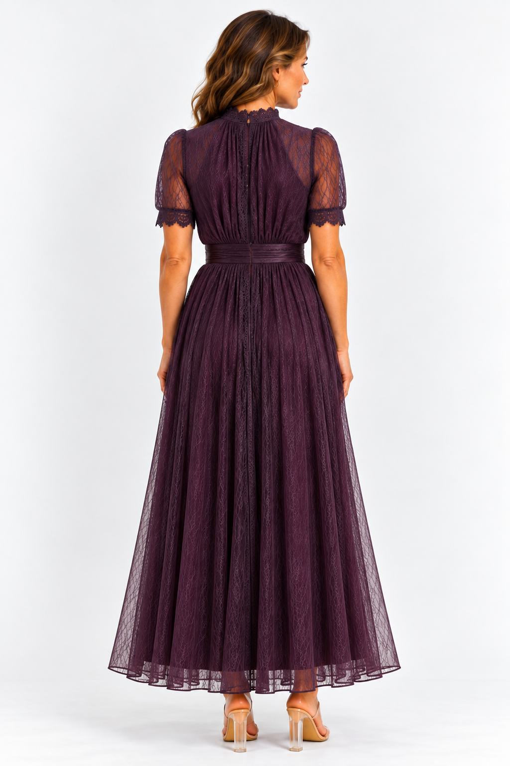 Flavia | Keyhole Neck Lace Trim Maxi Dress