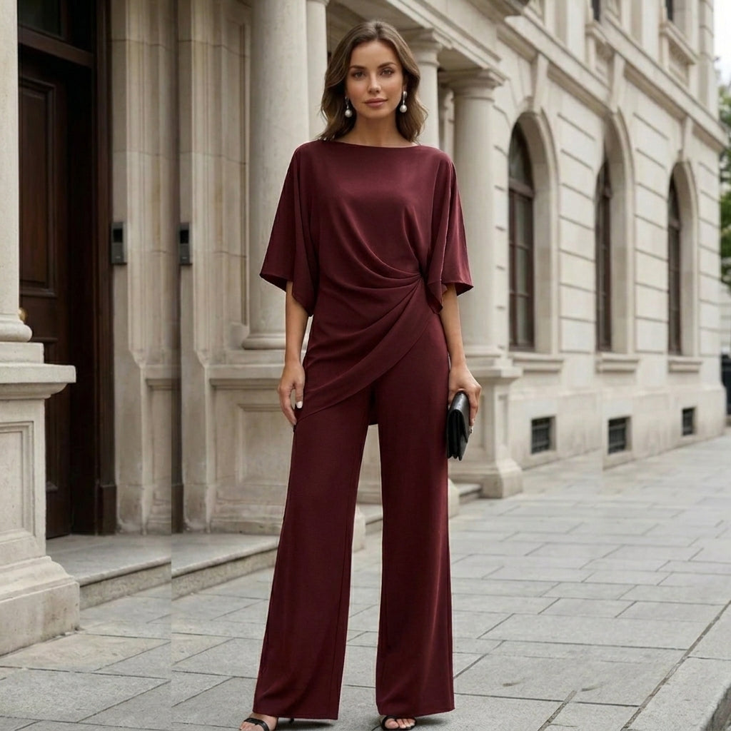 Gabriela | Draped Blouse & Wide-Leg Trouser Set