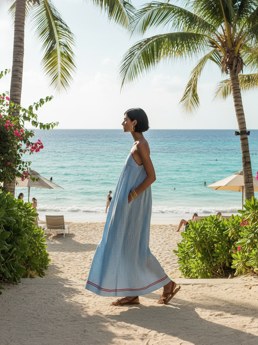 Aveline™ | Mediterranean Stripe Maxi Dress