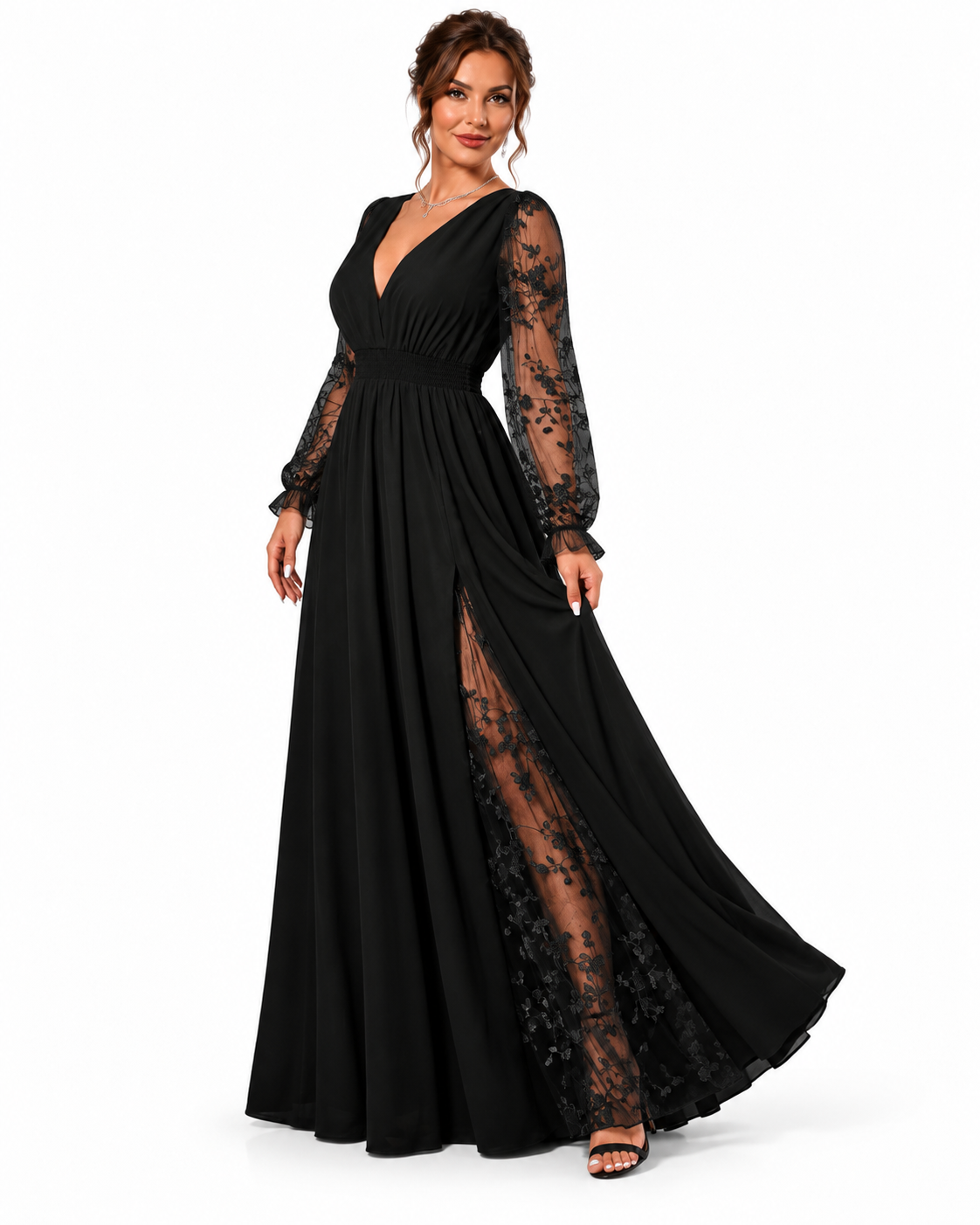 Fleur | Lace Sleeve V-Neck Maxi Dress