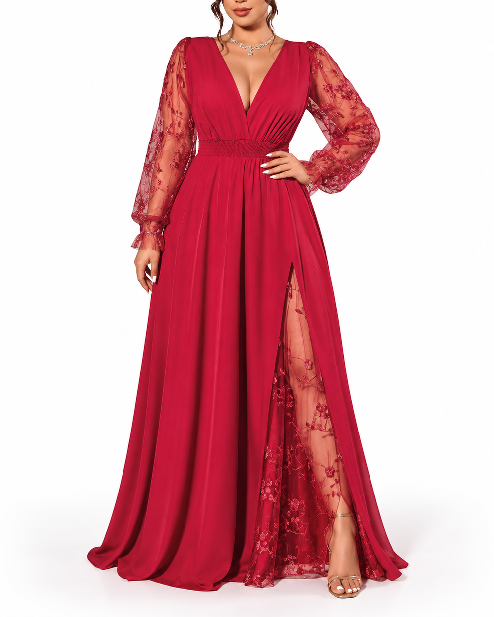 Fleur | Lace Sleeve V-Neck Maxi Dress