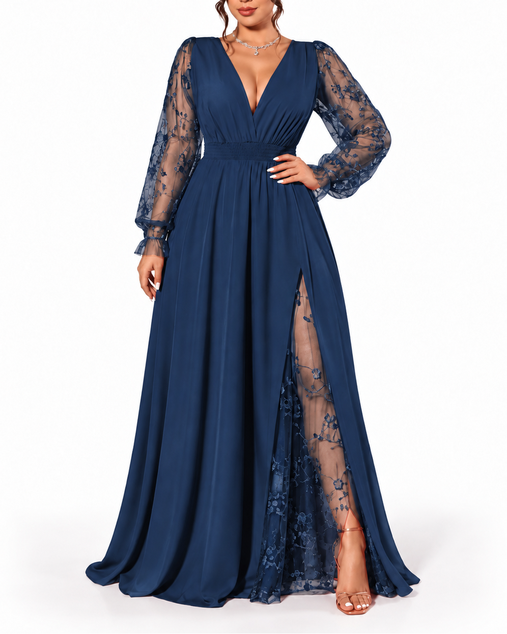 Fleur | Lace Sleeve V-Neck Maxi Dress
