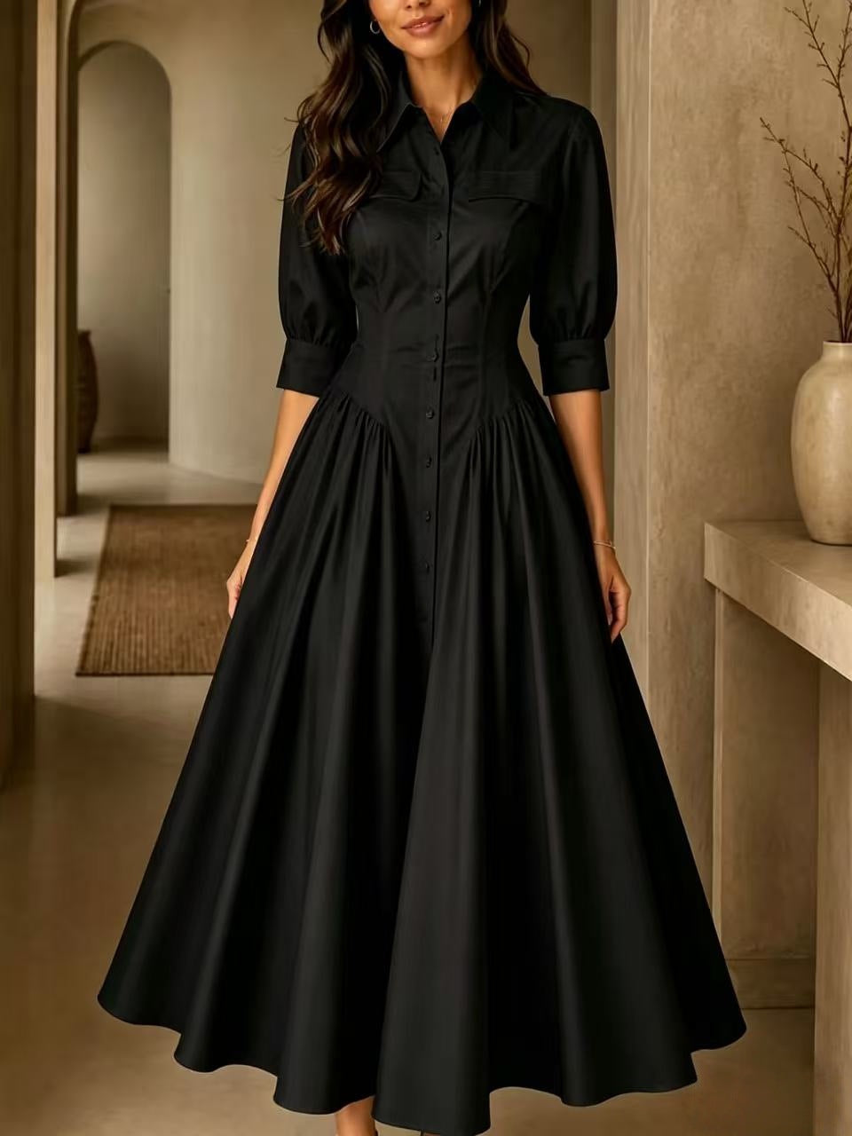 Serena | Button-Front Shirt Midi Dress